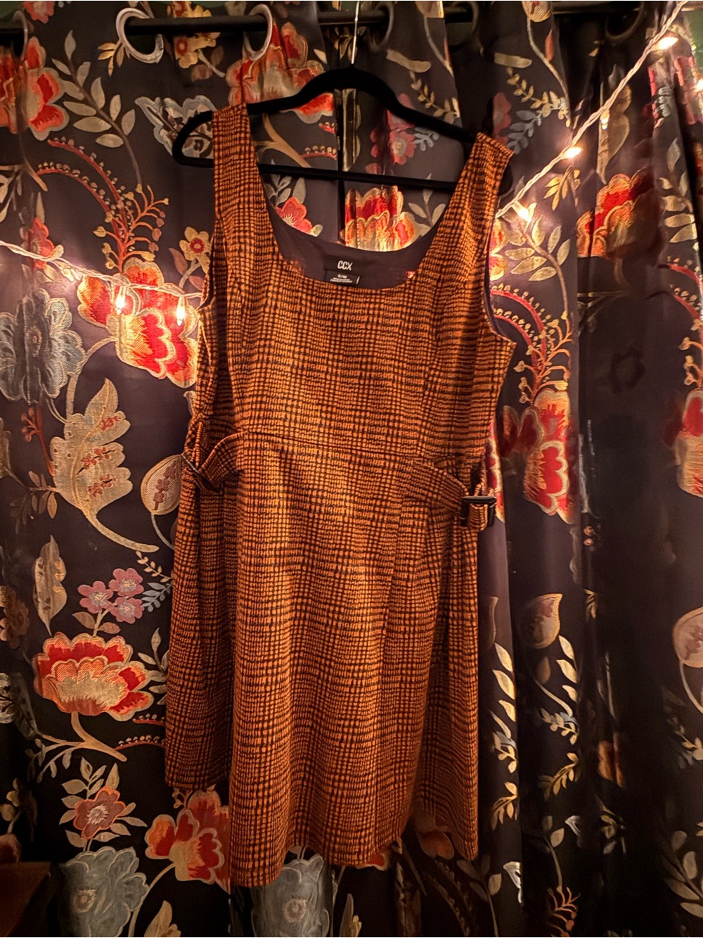 City Chic Brown Plaid Midi Dress with Side Buckles